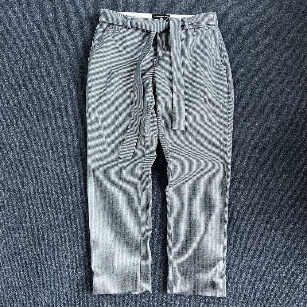 Banana Republic Avery Dress Pants Womens 0P Blue Stripe Tapered‎ Belted Twill